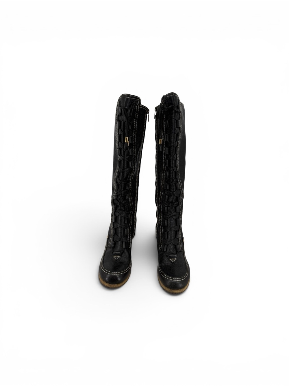 Burberry  Lace Up Leather Crepe Sole Black Boots